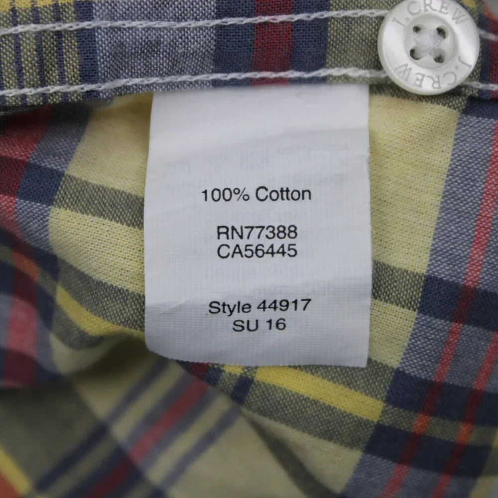 J Crew Summer Plaid Shirt Mens Medium Red/Blue/Yellow Slim Fit Cotton L/S Button